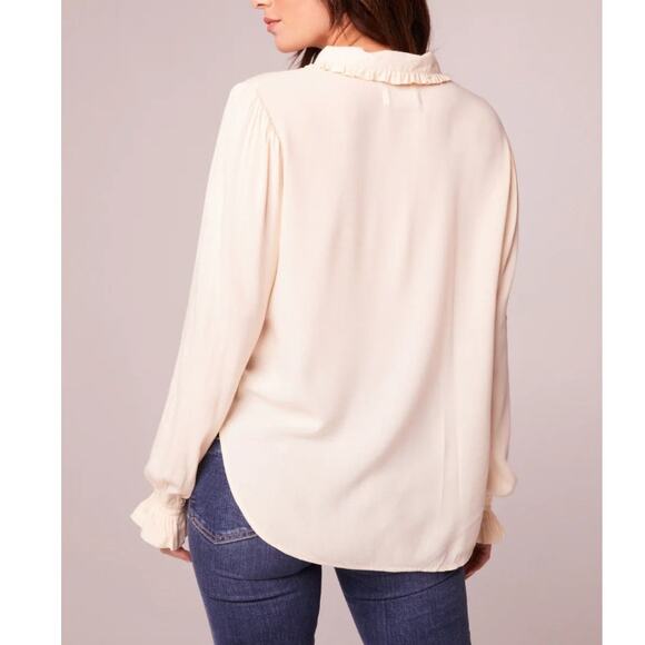 BAND OF THE FREE DENISE CREAM RUFFLE COLLAR BUTTON DOWN POET‎ BLOUSE TOP L-NEW - Picture 3 of 8